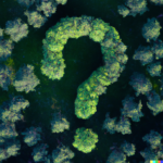 “trees in the shape of a question mark, aeriel view photography” Profile George × DALL·E Human & AI